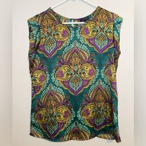 The Limited Sleeveless Teal Paisley Print Shell Top